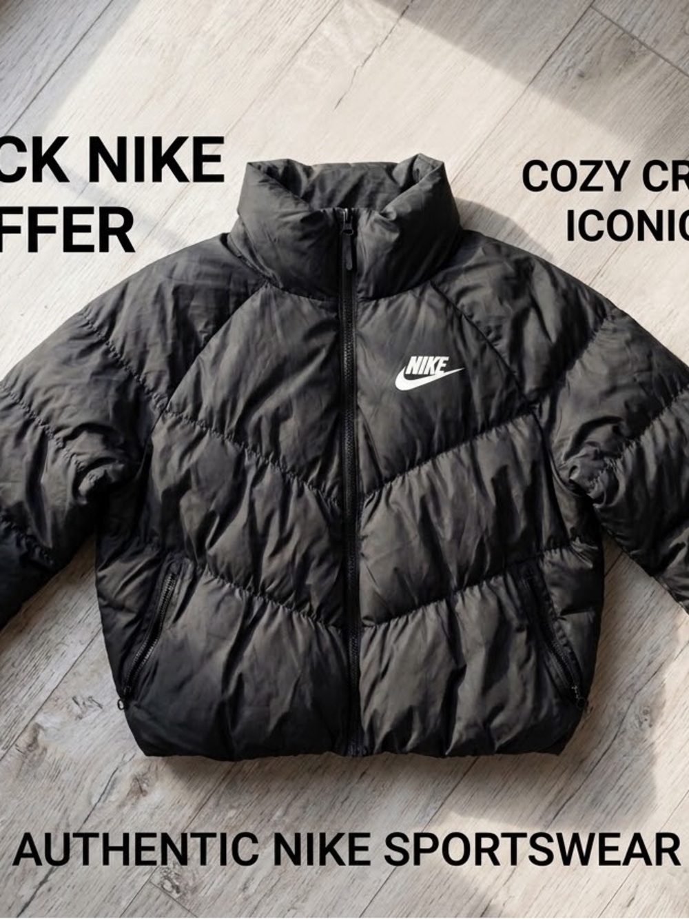 Nike Black Quilted Puffer Jacket with White Logo